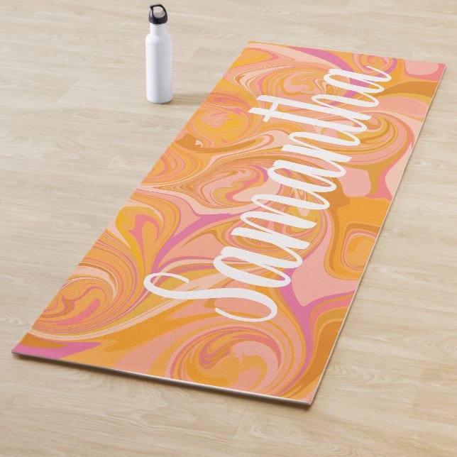 Abstract Marble Swirl Art in Yellow Yoga Mat (In Situ)