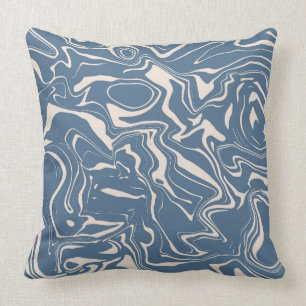 Abstract Marble Swirl Pattern Navy Blue Cream Throw Pillow