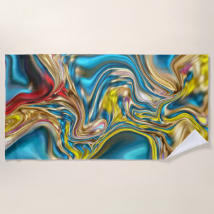 abstract marble swirls yellow teal turquoise blue beach towel