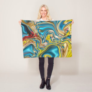 abstract marble swirls yellow teal turquoise blue fleece blanket
