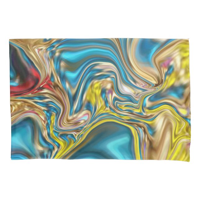 abstract marble swirls yellow teal turquoise blue pillowcase (Front-Left)
