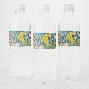 abstract marble swirls yellow teal turquoise blue water bottle label