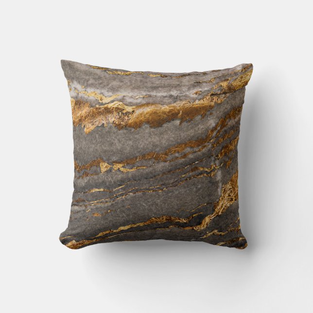 Abstract Marble with Gold Throw Pillow (Front)