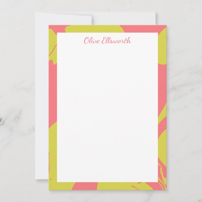 Abstract Marbled Art Coral Chartreuse Personalized Card (Front)