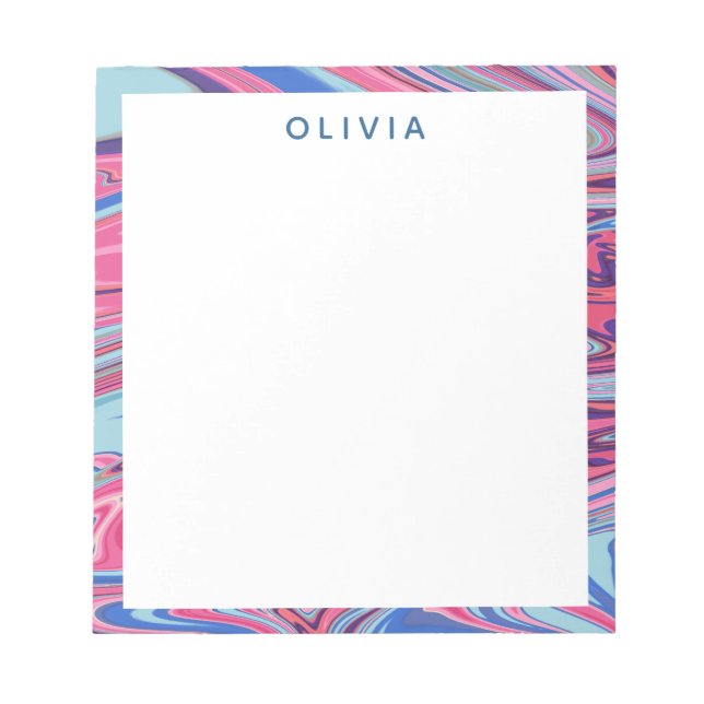 Abstract Marbled Art in Blue and Pink Notepad (Front)
