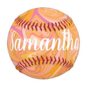 Abstract Marbled Design Yellow Orange Personalized Baseball