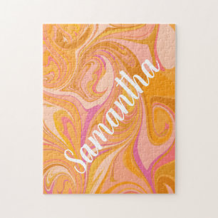 Abstract Marbled Design Yellow Orange Personalized Jigsaw Puzzle