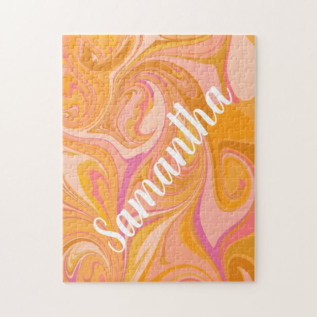 Abstract Marbled Design Yellow Orange Personalized Jigsaw Puzzle (Vertical)