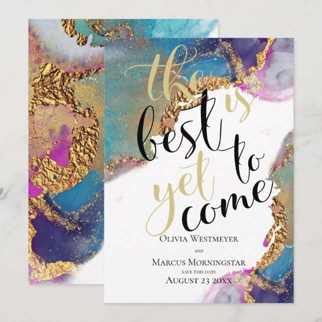 Abstract Marbled Ink Magenta Blue Save the Date Invitation (Front/Back)