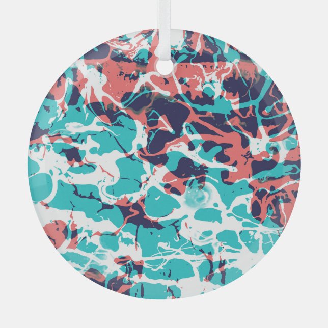Abstract Marbled Paper Art Background Glass Ornament (Front)