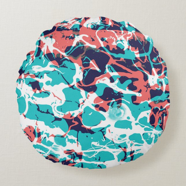 Abstract Marbled Paper Art Background Round Pillow (Front)