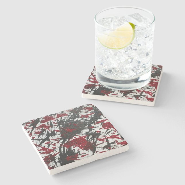 Abstract Marks in Black and Red Stone Coaster (Side)