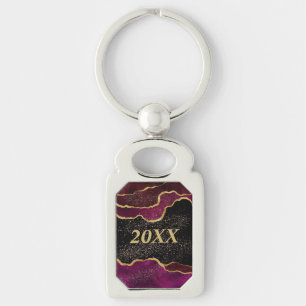 Abstract Maroon Gold Sparkle Graduate 2022 Keychain