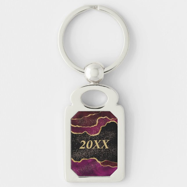 Abstract Maroon Gold Sparkle Graduate Keychain (Front)