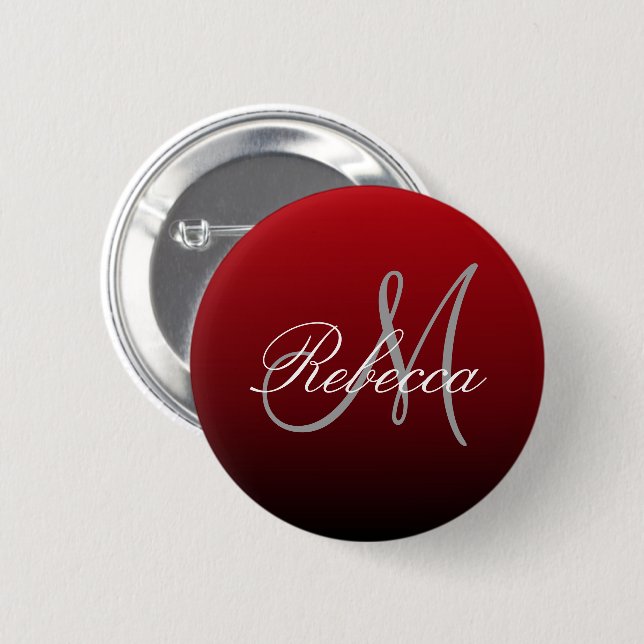 abstract marsala maroon grey burgundy monograms 2 inch round button (Front & Back)