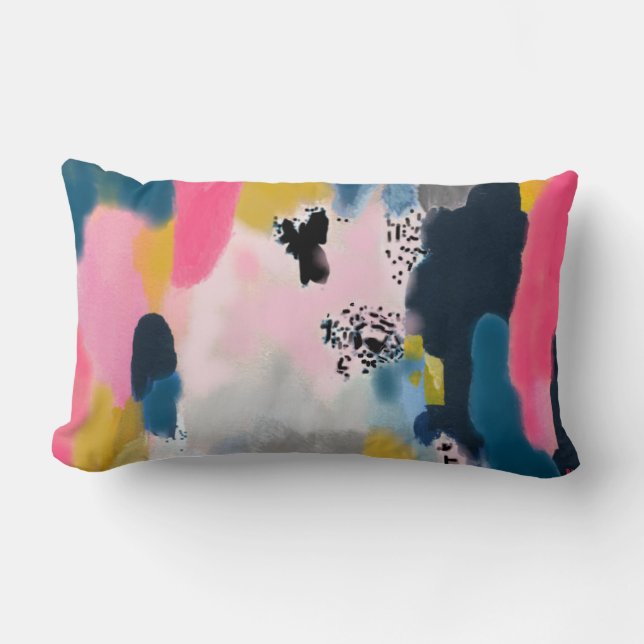 Abstract Mash-Up / Pink Teal Gold Charcoal Lumbar Pillow (Front)