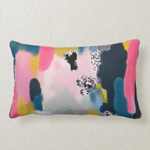 Abstract Mash-Up / Pink Teal Gold Charcoal Lumbar Pillow