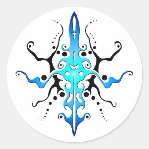 Abstract Mask Tribal Tattoo Design - blue Classic Round Sticker