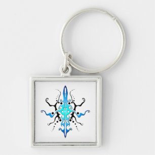 Abstract Mask Tribal Tattoo Design - blue Keychain
