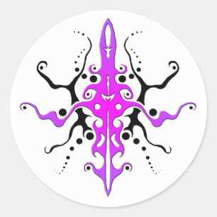 Abstract Mask Tribal Tattoo Design - pink Classic Round Sticker