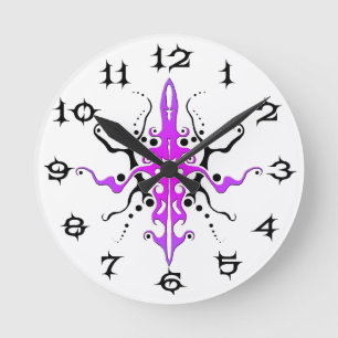 Abstract Mask Tribal Tattoo Design - pink Round Clock