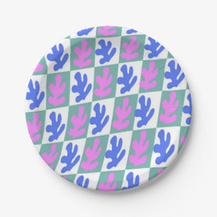 Abstract Matisse Inspired Leaf Plant Checkered    Paper Plate