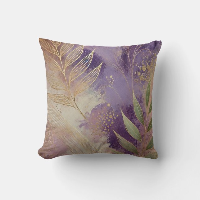 Abstract Mauve-Golden Leaf Artwork Style19 Throw Pillow (Front)