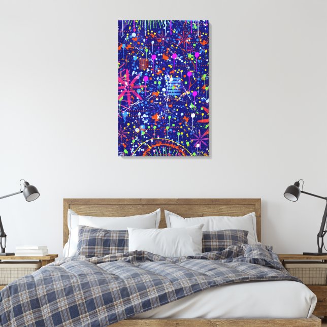 Abstract Maximalism: Ferris Wheel at Night Canvas Print (Insitu(Bedroom))