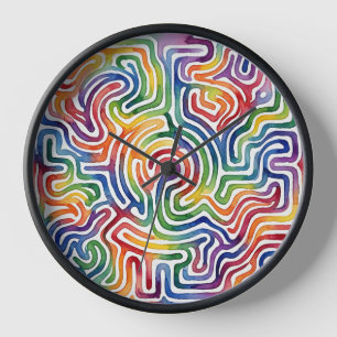 Abstract Maze Rainbow Watercolor Art Clocks