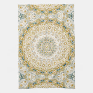 Abstract Medallion Design in Mustard Yellow Kitchen Towel