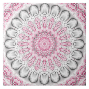 Abstract Medallion Design in Pink and Grey Tile