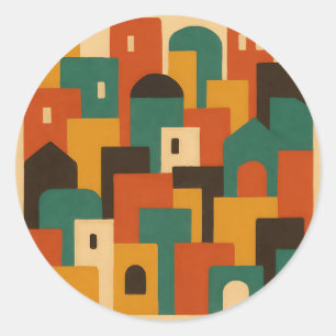 Abstract Mediterranean Village Geometric Classic Round Sticker