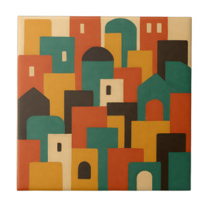 Abstract Mediterranean Village Geometric Tile