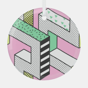 Abstract Memphis: 80s geometric shapes. Glass Ornament