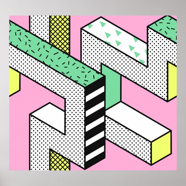 Abstract Memphis: 80s geometric shapes. Poster (Front)