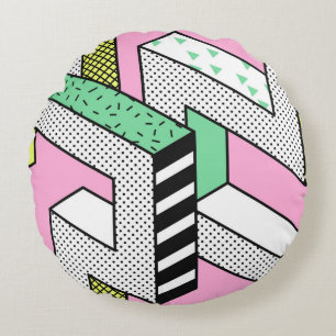 Abstract Memphis: 80s geometric shapes. Round Pillow