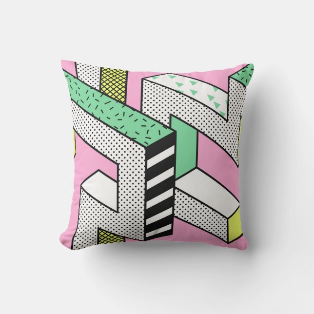 Abstract Memphis: 80s geometric shapes. Throw Pillow (Front)