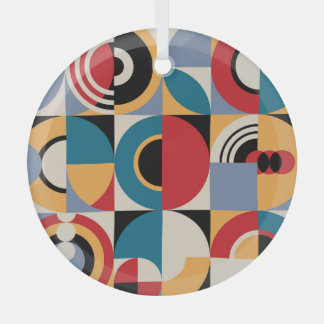 Abstract Memphis: Geometric Vintage Style. Glass Ornament