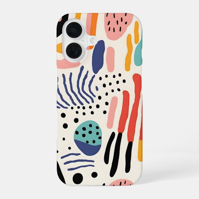 Abstract Memphis Organic Shapes Pattern iPhone 16 Case (Back)