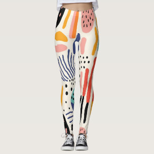 Abstract Memphis Organic Shapes Pattern Leggings