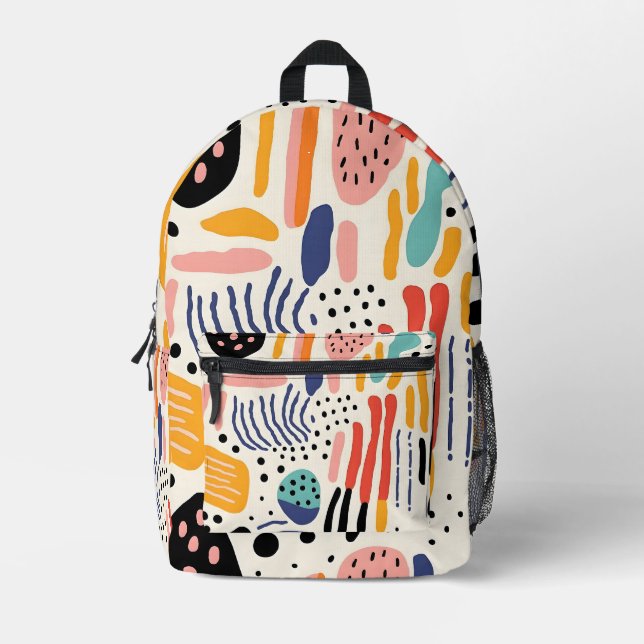 Abstract Memphis Organic Shapes Pattern Printed Backpack (Front)