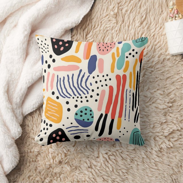 Abstract Memphis Organic Shapes Pattern Throw Pillow (Blanket)