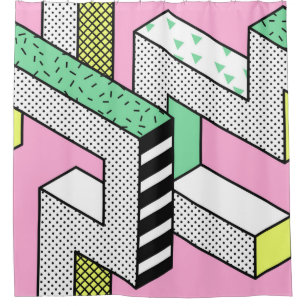 Abstract Memphis Seamless Patterns with 3d Geometr
