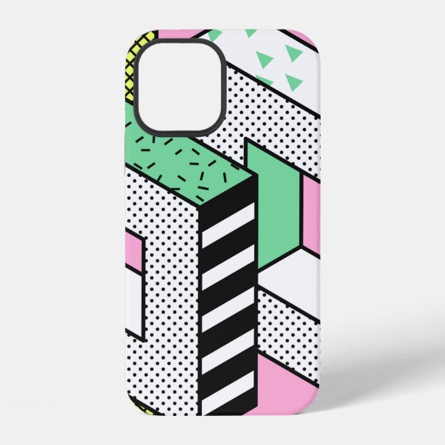 Abstract Memphis Seamless Patterns with 3d Geometr iPhone Case (Back)