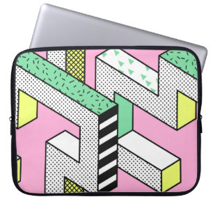 Abstract Memphis Seamless Patterns with 3d Geometr Laptop Sleeve