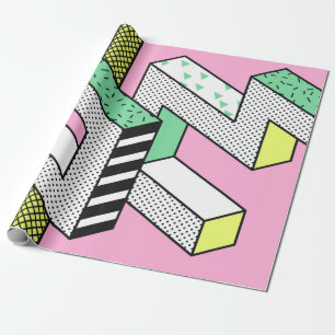 Abstract Memphis Seamless Patterns with 3d Geometr Wrapping Paper