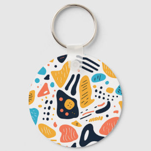 Abstract Memphis Style Organic Shapes Pattern Keychain
