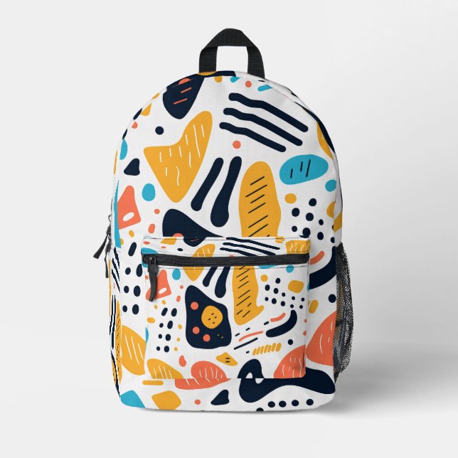 Abstract Memphis Style Organic Shapes Pattern Printed Backpack (Front)