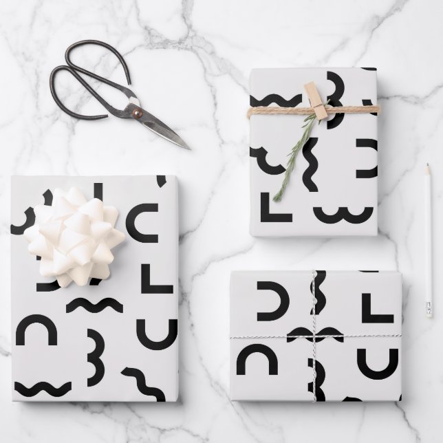 Abstract Memphis Waves & Shapes Wrapping Paper Sheet (Front)