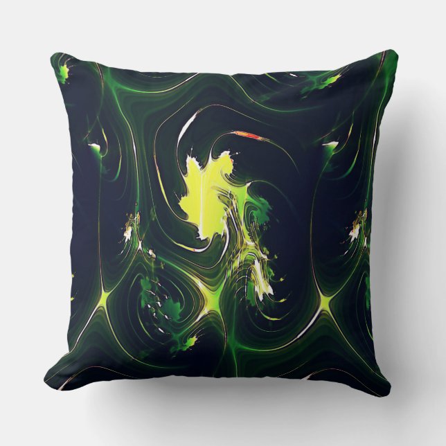 Abstract metallic leaf with flashy traces, on dark throw pillow (Front)